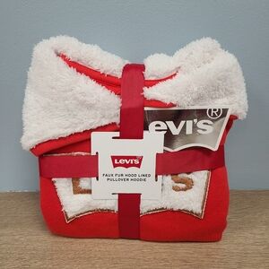 Levi's Red Faux Fur Hood Lined Pullover Hoodie